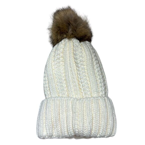 C.C. Winter Sherpa Fleeced Lined Chunky Knit Stretch Pom Pom Hat. - Picture 4 of 7